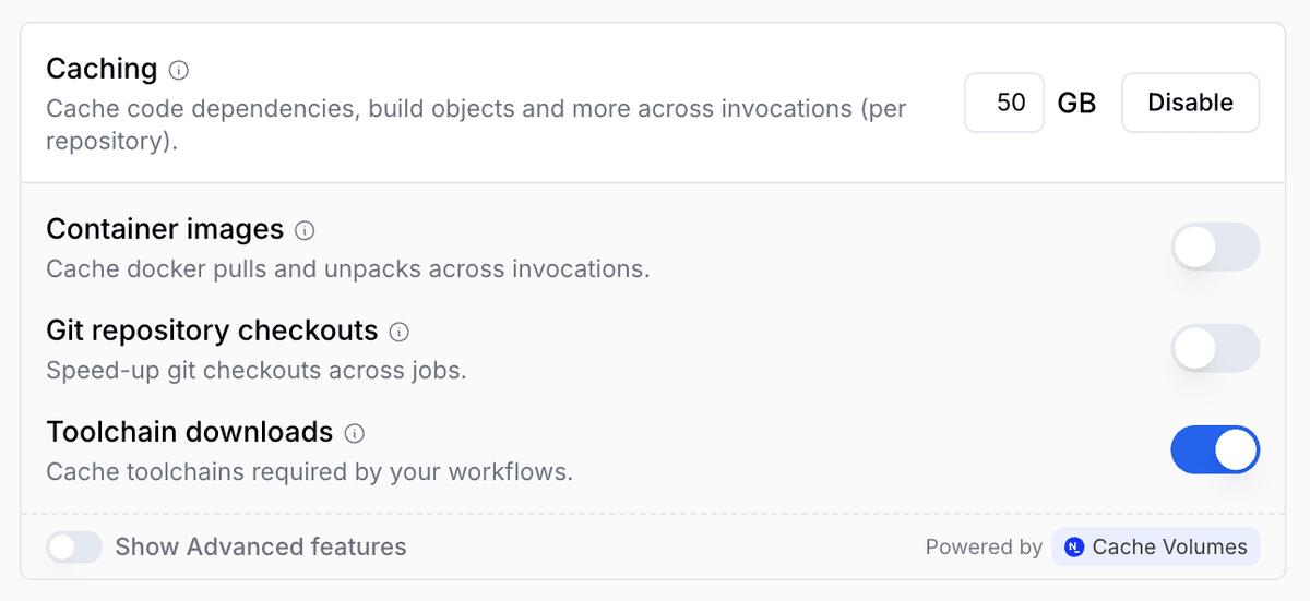profile toolchain download caching